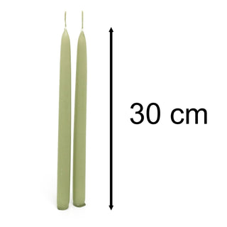 Pair of Tapered Dinner Candles | 2 Traditional Hand - dipped Taper Candles 30cm - Green