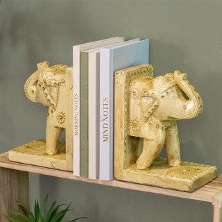Pair Of White Elephant Wooden Bookends | Set Of 2 Elephant Book End Ornament