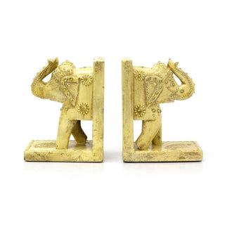 Pair Of White Elephant Wooden Bookends | Set Of 2 Elephant Book End Ornament