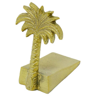 Palm Tree Door Wedge, 11cm Freestanding Gold Metal Tropical Doorstop