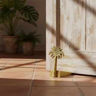 Palm Tree Door Wedge, 11cm Freestanding Gold Metal Tropical Doorstop