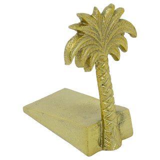 Palm Tree Door Wedge, 11cm Freestanding Gold Metal Tropical Doorstop