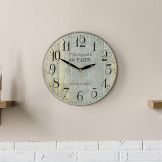 Paris 28Cm Distressed Round Wall Clock - Duck Egg Blue