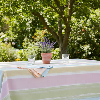 Pastel Stripe Summer Tablecloth, 130x180cm Linen Look Fabric Dining Table Cloth