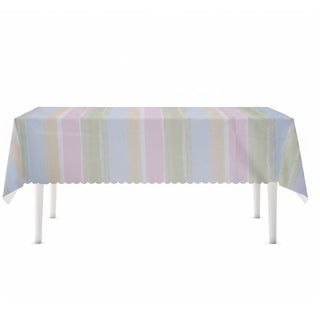 Pastel Stripe Summer Tablecloth, 130x180cm Linen Look Fabric Dining Table Cloth