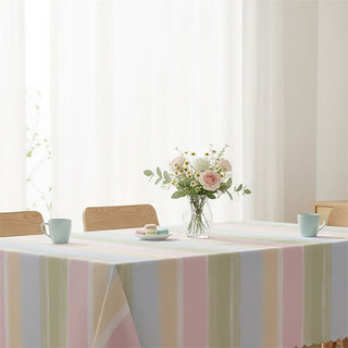 Pastel Stripe Summer Tablecloth, 130x180cm Linen Look Fabric Dining Table Cloth