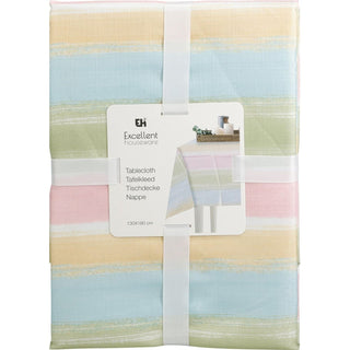 Pastel Stripe Summer Tablecloth, 130x180cm Linen Look Fabric Dining Table Cloth