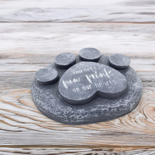 Paw Print Pet Memorial Stone Garden Marker | Commemorative Graveside Ornament | Grave Memory Plaque