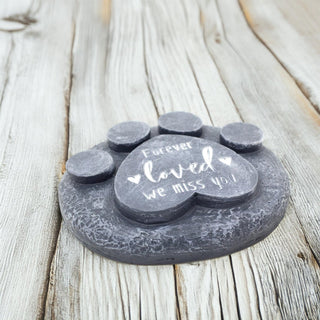 Paw Print Pet Memorial Stone Garden Marker | Commemorative Graveside Ornament | Grave Memory Plaque