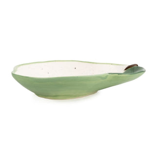 Pear Shaped Dish | Green Ceramic Pear Snack Bowl with Leaf Detail - 16cm