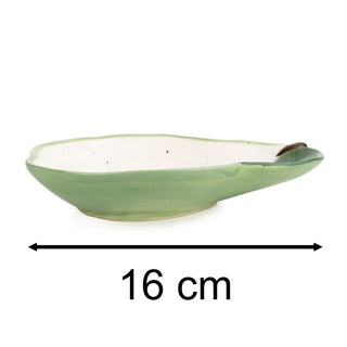 Pear Shaped Dish | Green Ceramic Pear Snack Bowl with Leaf Detail - 16cm