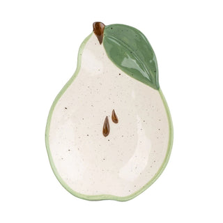 Pear Shaped Dish | Green Ceramic Pear Snack Bowl with Leaf Detail - 16cm