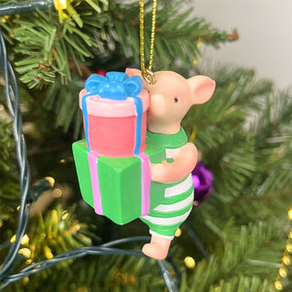 Piglet Christmas Tree Decoration with Presents, Gisela Graham 6.5cm