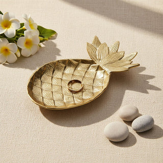 Pineapple Trinket Dish, 28cm Gold Metal Jewellery Ring Tray Catchall Dish Decor
