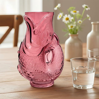 Pink Glass Fish Jug, 20cm Coloured Glass Pitcher Vase Nautical Fish Ornament