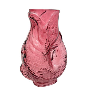 Pink Glass Fish Jug, 20cm Coloured Glass Pitcher Vase Nautical Fish Ornament