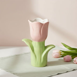 Pink Tulip - Shaped Vase, 20cm Ceramic Vase for Flowers, Decorative 3D Tulip Vase