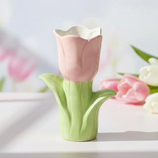 Pink Tulip - Shaped Vase, 20cm Ceramic Vase for Flowers, Decorative 3D Tulip Vase