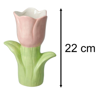 Pink Tulip - Shaped Vase, 20cm Ceramic Vase for Flowers, Decorative 3D Tulip Vase
