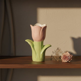 Pink Tulip - Shaped Vase, 20cm Ceramic Vase for Flowers, Decorative 3D Tulip Vase