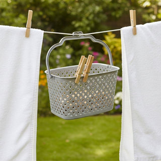 Plastic Washing Line Peg Basket with Hook | Hanging Laundry Clothes Peg Holder