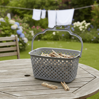 Plastic Washing Line Peg Basket with Hook | Hanging Laundry Clothes Peg Holder
