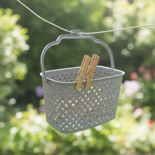 Plastic Washing Line Peg Basket with Hook | Hanging Laundry Clothes Peg Holder