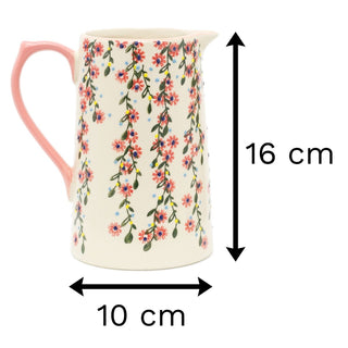 Pretty Floral Blossom Ceramic Serving Jug | Botanical Water Pitcher Milk China Jug | Flower Jugs Porcelain Flower Vase