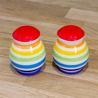 Rainbow Salt & Pepper Shakers | Ceramic Multi - Coloured Stripe Salt & Pepper Pots