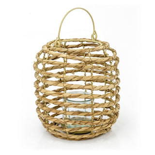 Rattan Hanging Candle Lantern | Large Woven Hurricane Tea Light Lantern - 26cm