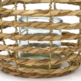 Rattan Hanging Candle Lantern | Large Woven Hurricane Tea Light Lantern - 26cm