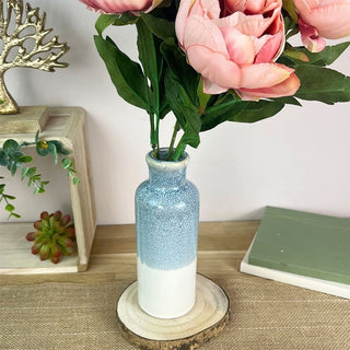Reactive Glaze Ceramic Faux Flower Vase, Ombre Blue Decorative Vase - 19cm