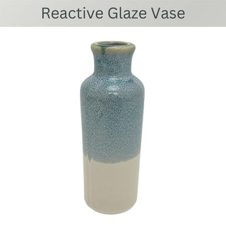 Reactive Glaze Ceramic Faux Flower Vase, Ombre Blue Decorative Vase - 19cm