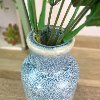Reactive Glaze Ceramic Faux Flower Vase, Ombre Blue Decorative Vase - 19cm