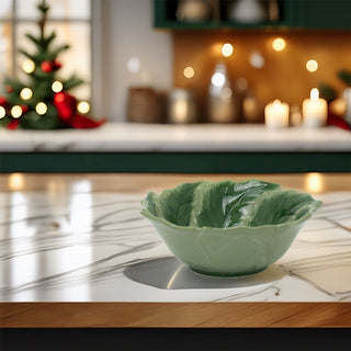 Reactive Glaze Holly Foliage Christmas Bowl | Festive Ceramic Bowl - 220ml
