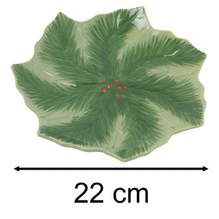 Reactive Glaze Holly Foliage Christmas Plate | Festive Ceramic Side Plate 22cm