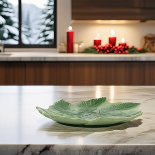 Reactive Glaze Holly Foliage Christmas Plate | Festive Ceramic Side Plate 22cm