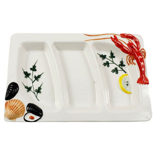 Rectangular Ceramic Seafood Platter | Divided Lobster & Mussels Serving Dish