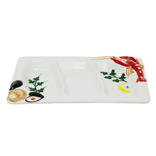 Rectangular Ceramic Seafood Platter | Divided Lobster & Mussels Serving Dish