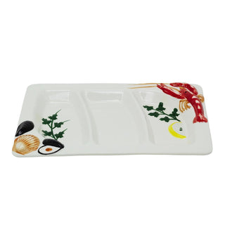 Rectangular Ceramic Seafood Platter | Divided Lobster & Mussels Serving Dish