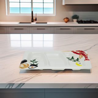 Rectangular Ceramic Seafood Platter | Divided Lobster & Mussels Serving Dish