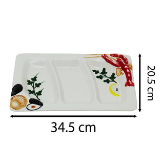 Rectangular Ceramic Seafood Platter | Divided Lobster & Mussels Serving Dish