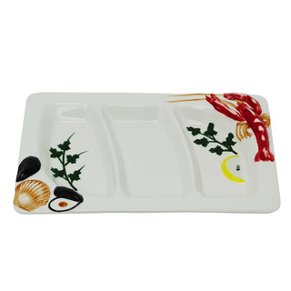 Rectangular Ceramic Seafood Platter | Divided Lobster & Mussels Serving Dish