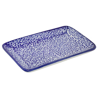 Rectangular Plate, 19cm Blue and White Floral Ceramic Serving Plate