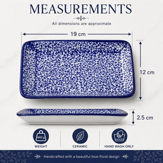 Rectangular Plate, 19cm Blue and White Floral Ceramic Serving Plate