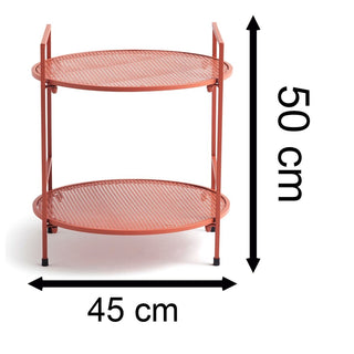 Red 2 - Tier Round Metal Side Table | Small Steel Garden Stand For Patio 45x50cm