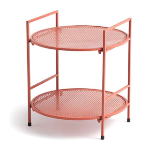 Red 2 - Tier Round Metal Side Table | Small Steel Garden Stand For Patio 45x50cm