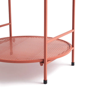 Red 2 - Tier Round Metal Side Table | Small Steel Garden Stand For Patio 45x50cm