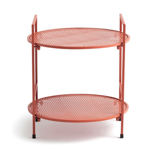 Red 2 - Tier Round Metal Side Table | Small Steel Garden Stand For Patio 45x50cm