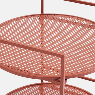 Red 2 - Tier Round Metal Side Table | Small Steel Garden Stand For Patio 45x50cm